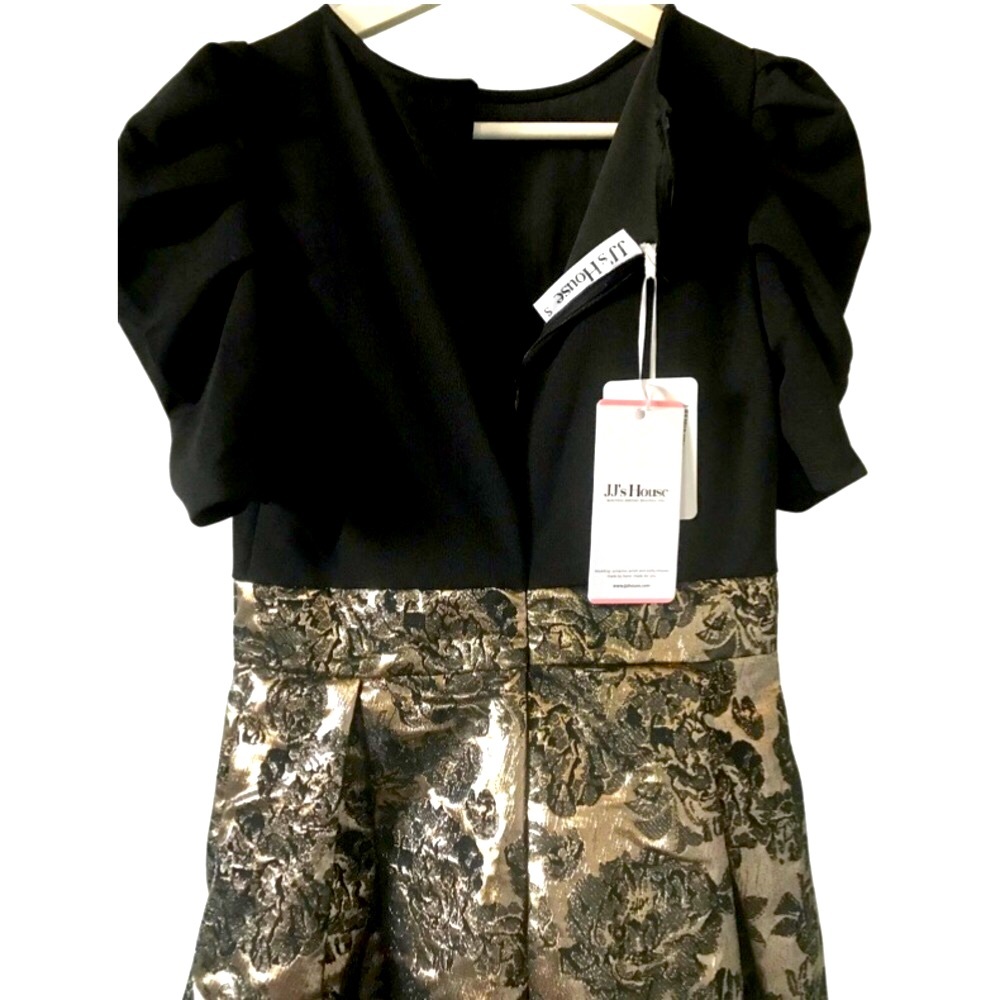 Goth Dress Black Knit Bodice & Gold Floral Brocade by JJ’s House NWT - Picture 7 of 9